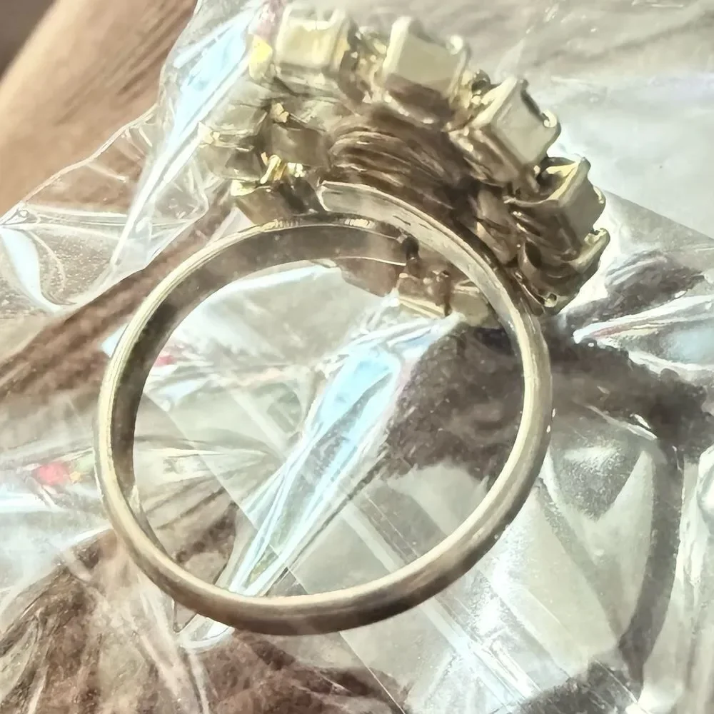 VINTAGE ADJUSTABLE SILVER RING WITH LARGE ROUND CRYSTAL CLUSTER – STATEMENT JEW